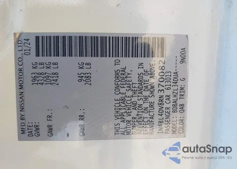 2024 Nissan Altima Sv Fwd из США, поврежденный, VIN 1N4BL4DV8RN370082